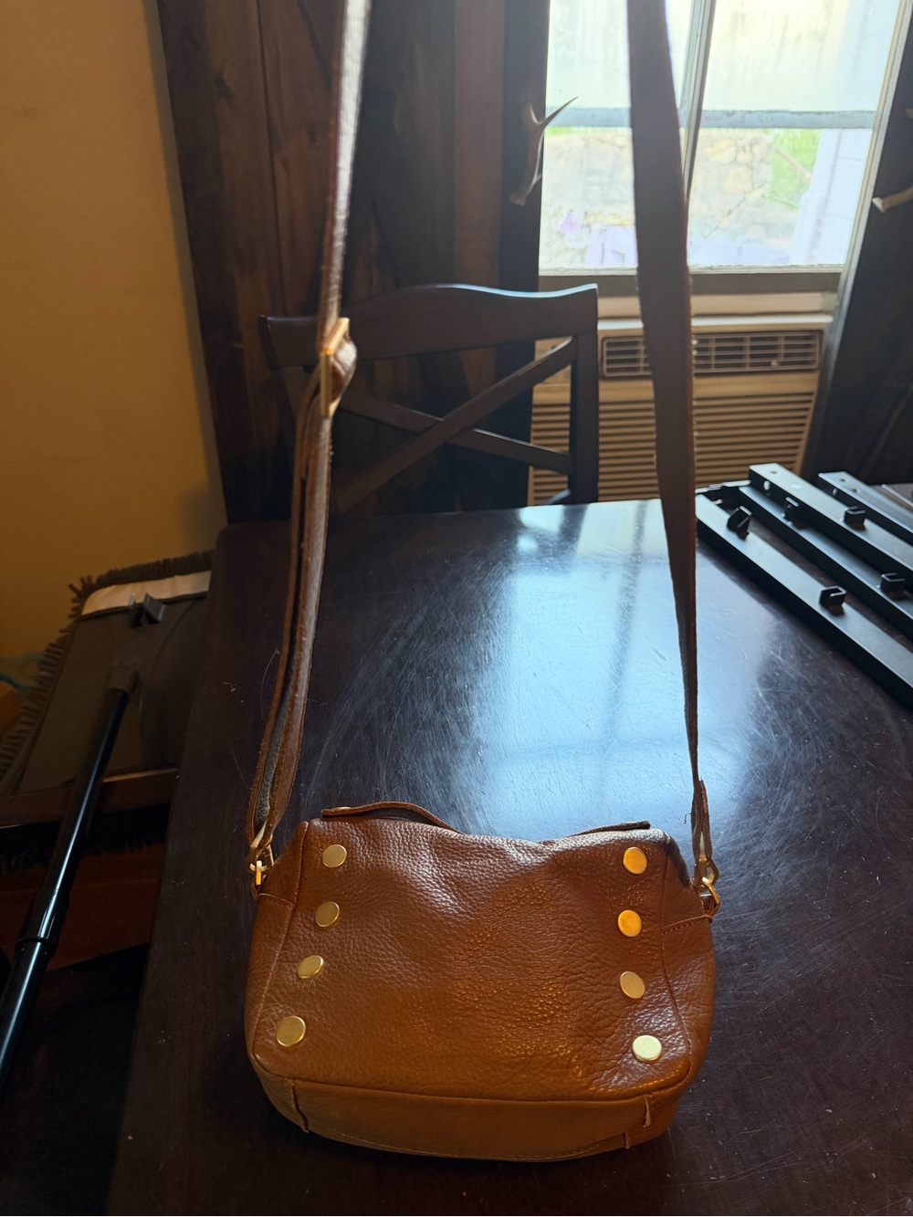 Hammitt Tan Pebbled Leather Crossbody with Gold Studs - Picture 3 of 6